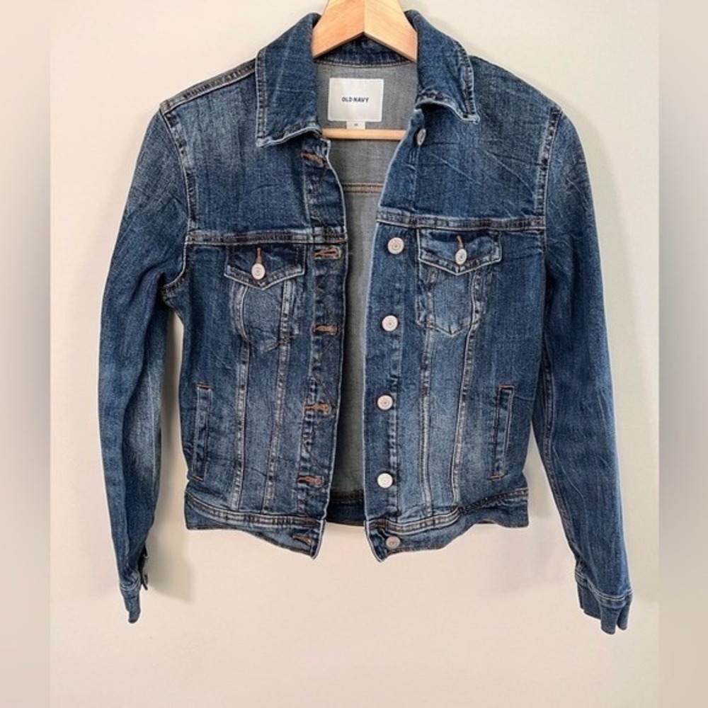 Old Navy Womens XS Medium Wash Denim Jean‎ Jacket Blue Button Front Stretch